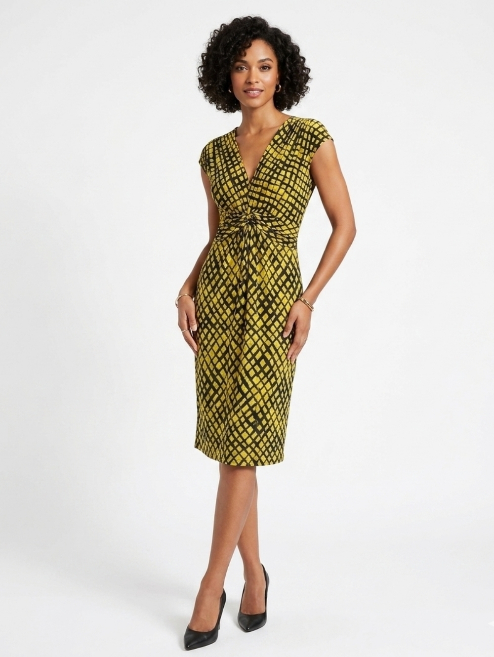 Apt. 9 Women’s Green Black Knot Front Stretch Dress - Medium